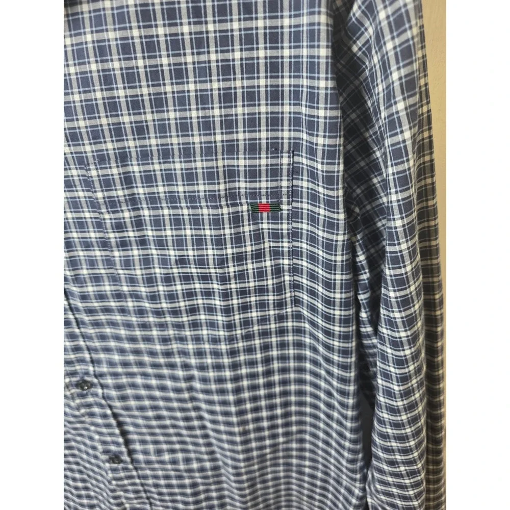Gucci Mens Skinny Fit Checkered Long Sleeve Button Down Shirt Blue White Italy